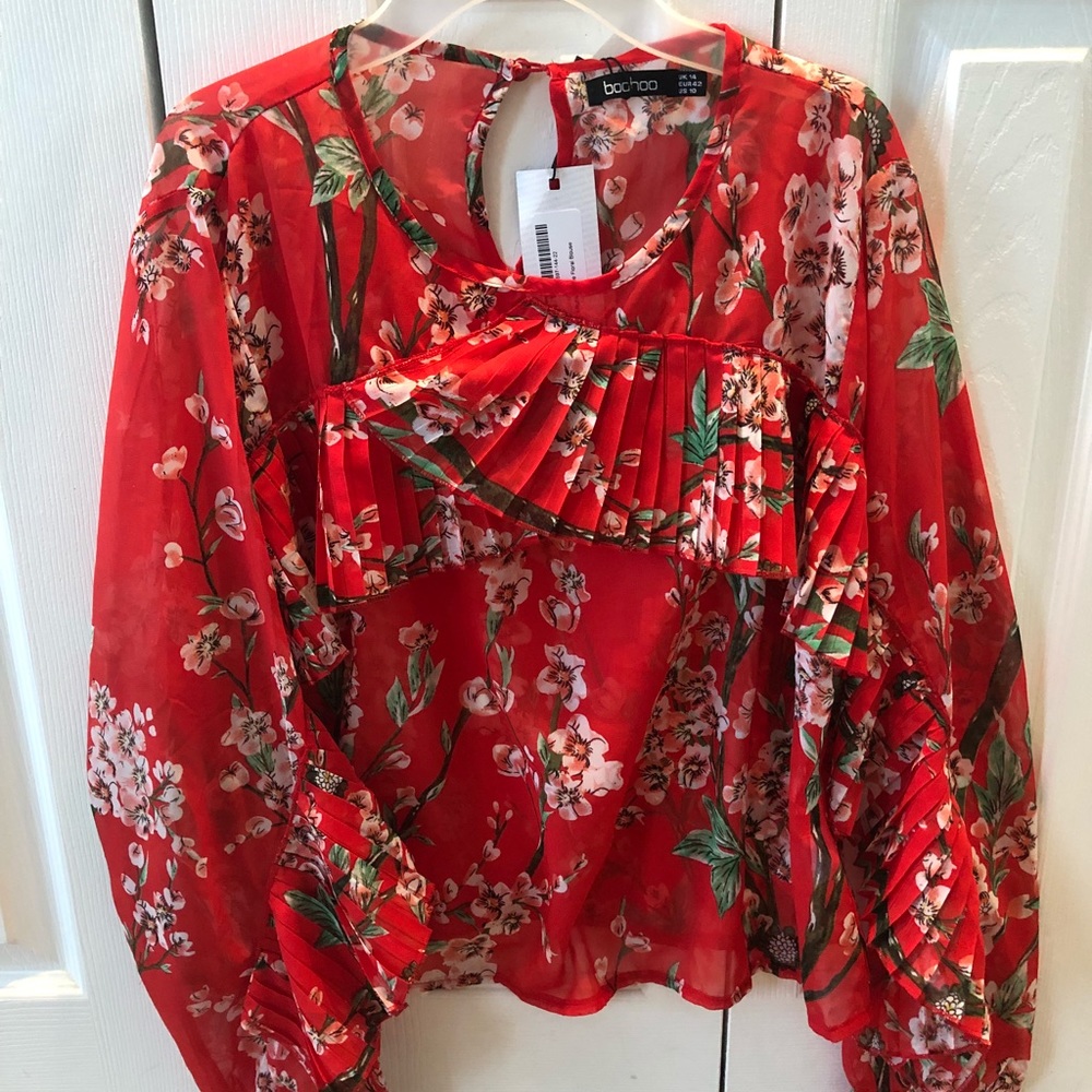 Red floral blouse new with tags